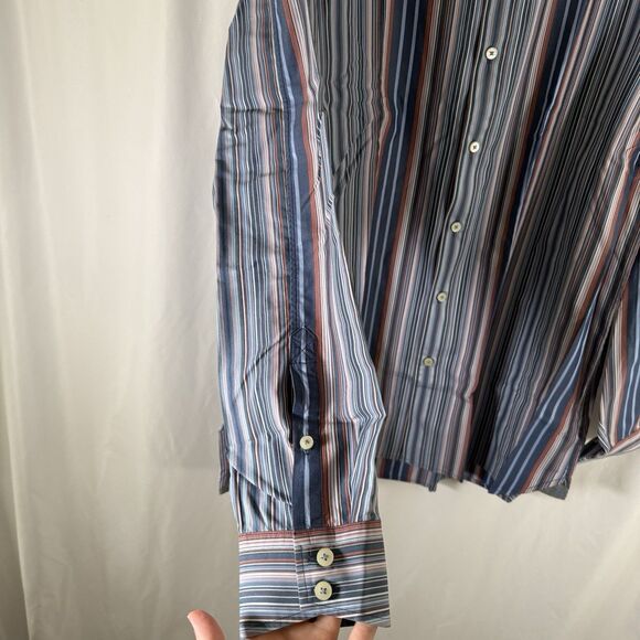 New Tommy Bahama Dress Shirt Men's L Blue Striped Long Sleeve Button Up Cotton - Picture 4 of 12